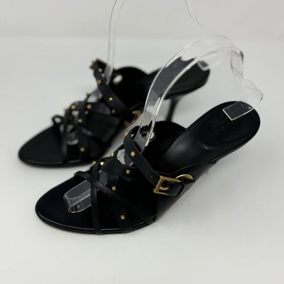 Gucci Women's Black Studded Strappy Heels Size 8 - Picture 12 of 16
